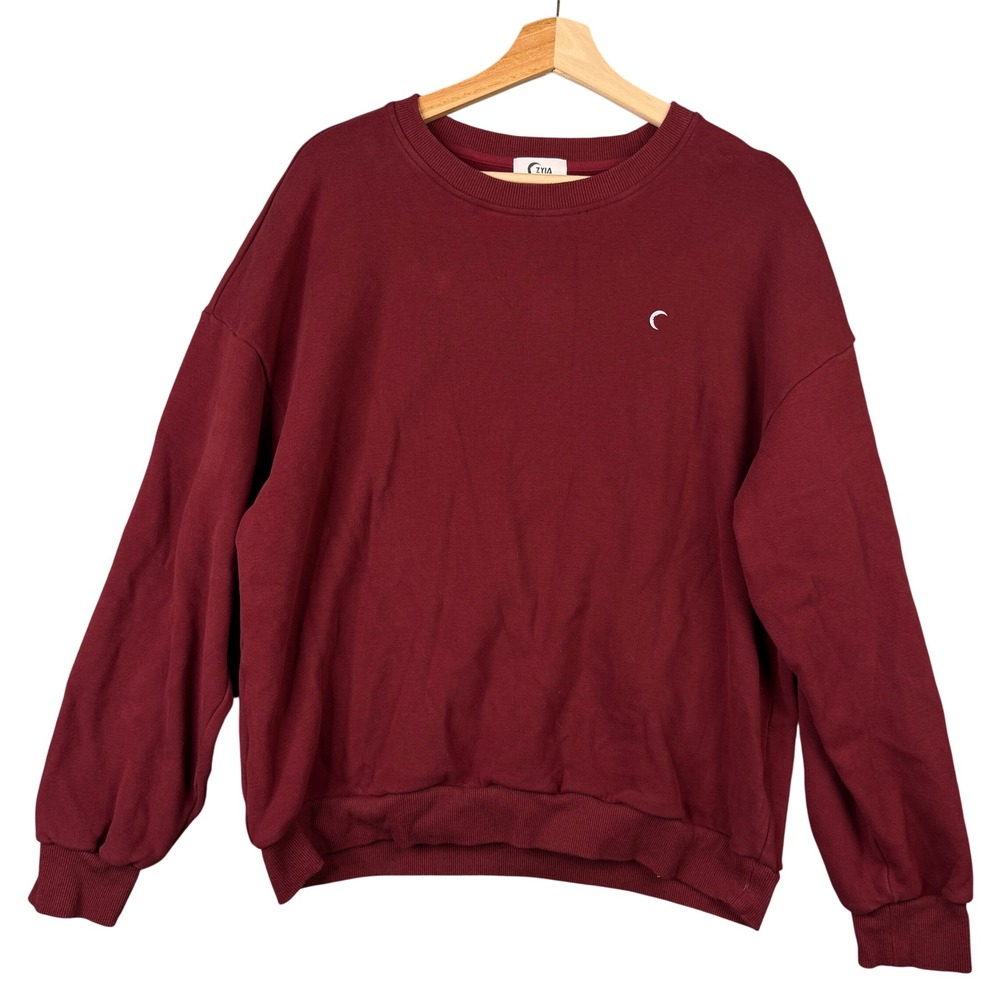 Zyia Active Maroon Moon Logo Crewneck Sweatshirt 2XL Plus Size Burgundy Fleece